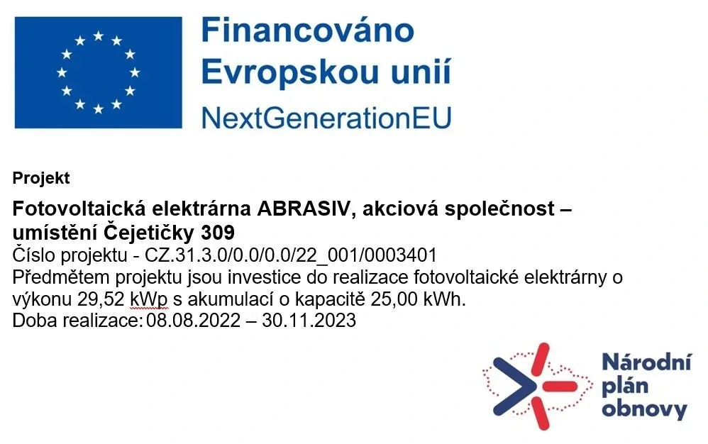 Evropský projekt - Fotovoltaická elektrárna ABRASIV, a.s.
